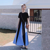 Fat Mm Large Size 300 Pounds Of Hepburn Style French Dress Summer Splicing Fake Two Loose Big Dress Woman