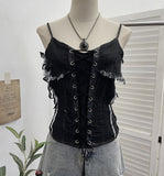 Real Shooting Cowboy Draw Rope Tie With Chest Vest Hair Side To Make Old Short Body Sleeveless Top Woman 2726