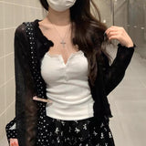 Korean Hollow Thin Sunscreen Knitted Women's Summer 2026 New Chic Loose Short-Sleeved Open-Shirt Top