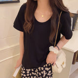White U-Neck T-Shirt Women's Short-Sleeved Summer 2025 New Loose Thin Inside Hit Bottom Blouse