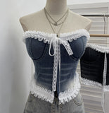 Real Shooting Lace Side With Cowboy Bra Vest Woman Summer With Chest Pad Outside Wearing Short Top 2761