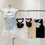 French Small Scented Bow Sleeveless Vest Open Shirt Women's Summer New TemperamentÐÞ Knitted Shirt Wear Clothes