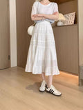 High-Rise Thin New Summer Black A-Shaped Umbrella Skirt 2025 Long Skirt Cake Half-Dress Lace Woman