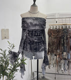 Real Shot Shoulder Strap Tie Dyed Net Shawl Shirt T-Shirt T-Shirt T-Shirt Design Folded Long-Sleeved T-Shirt 8003