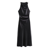 Spring 2025 New Fashion Round Collar Sleeveless Black Silk-Sense Silk-Sense Dress Women 8372090
