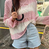 Korean Vintage Sleeve Long Sleeve Striped Sun T-Shirt Knitted Thin Loose Design Hoodie For Women