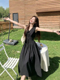Black Dress Sleeveless Design French Temperament V-Neck Long Dress Hepburne Skirt Women's Summer 2026 New