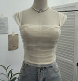 Real-Spat Thai-Style Small Design Mesh Yarn Draw-Folded Breast Sling Sling With Bra Cushion Short Sleeveless Top 8022