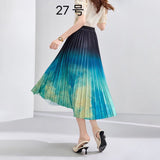 2025 New High-Rise Half-Dress Woman Tight Waist Ink Print Design Sense A-Character Skirt In The Long Folded Skirt