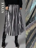 Metal-Sensitive Silk Light Skirt Stand 100-Fold Skirt Woman Long-Singed A-Shaped Skirt