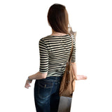 Lyselle Tiansi Design-Striped Mid-Sleeve T-Shirt For Women's Summer 2025 New Five-Point Sleeves Of Beautiful Little Top