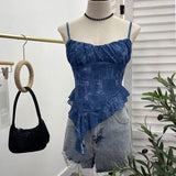 Real Shoot À±tie Bra Irregular Sling Sling Vest Slimming Print Mesh Sleeveless Top 8950