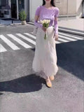 Small Net Yarn Skirt 2025 Spring And Summer High-Waist A Word 100-Fold Skirt In The Long Fishtail Dress Women's Long Dress