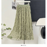 French Wave Roll Folding Fall Flowing High-Waist Thin Net Yarn Half-Dress Woman Summer Vacation Fairy Beach Dress