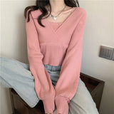 Inside The Bottom Knitted Shirt Long Sleeve 2026 Spring New Women's Design Sense Of Niche Fake Two Short Tops