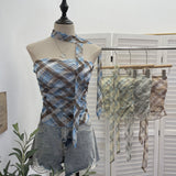 Printed Mesh Ribbon With Chest-Plate Waistcoat With Chest Cushion Anti-Slip Strip Foldless Sleeveless Top 8166
