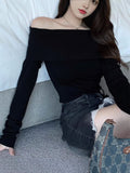 Autumn/Winter 2025 New Design Pure Sweet Hottie Shoulder Repair Height Waist Long-Sleeved Top Female Shoulder Sweater