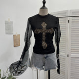 Real Shooting Heavy Industry Design Sense Cross Rivet Water Drill Waste Soil Horn Sleeve Double Mesh Yarn Trinket 2706