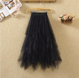 Irregular Net Dress Women Color Splicing Colliding Color A-Character Skirt Cake Fluffy Skirt Long Half-Body Skirt