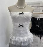 Real Shot With Anti-Slip Strip Lace Yarn Tector-Boobed Bow Repair Slim Sleeveless Top 8180