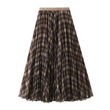 2025 Autumn Curry Lattice Half-Dress Woman Senior Sense A Word High Swing High Waist Thin Crobow Mid-Long Skirt
