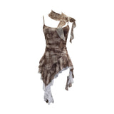 Irregular Oblique Lace Ribbon Slings Sleeves With Vest Foldless Sleeveless Top 1852