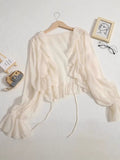 2025 Summer New Little Fairy Knitted Cardigan With Horn Sleeves Translucent Sunscreen Long-Sleeved Woman