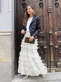 New Women's High-End Sense Summer Temperament British Net Yarn Cake Skirt Punt Skirt Solid Color A Word Half-Body Skirt