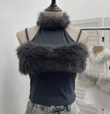 Small Version Of The Tight Hair Hanging Neck Splicing Sling Sling Vest Hottie Sexy Short Sleeveless Top 2800