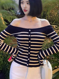 Early Autumn Shoulder Stripe Slim Short Bottom Long-Sleeved Knitted Shirt Slim Thin Waist Bottom Shirt Top Dress Woman