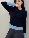 French Unique Color Button Long-Sleeved Knitted Shirt Women's Autumn And Winter Sweater Bottoming Design Feel Niche Top