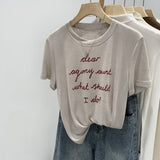 Lyselle Tiansi Fashion Letter Print Loose Round-Neck Short-Sleeved T-Shirt Women's Commuting Summer New Front Shoulder