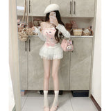 Sweet Hottie Pure Want To Show Shoulder Slim Lace With A Small Design Long Sleeves Inclined Shoulders Thin Bottom T-Shirt
