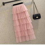 Net Yarn Skirt Mid-Length Women 2025 New Autumn And Winter Super Fairy Layer Cake Skirt White Long Skirt Over The Knee Dress