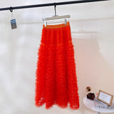 Sweet Heavy Industry Network Saupong Cake Skirt Apricot-Color Lotus Side Layer Feeling Half-Body Skirt Autumn And Winter Horny Fairy Dress