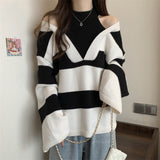 Fake Two Hanging Necks Long-Sleeved Sweater Women 2025 New Autumn And Winter Ocean Loose Thin Chic Top