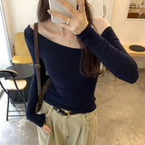 Unique And Beautiful Oblique Shoulder Dress And Shoulder Design Long-Sleeved Shirt Women Autumn 2025 New Body Repair T-Shirt