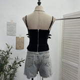 Real Shoot Babes Y2k Lace With Chest Cushion Splicing Sling Sling Back Zipper Short Top Lady 6228