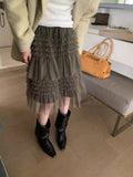 Autumn/Winter 2025 Cascade Yarn Woven Half-Skirt Cake Skirt Pure Color Folded Half-Dressed Korean East Gate