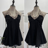 Real Shooting Pure Gold Style Decoration V-Neck Hanging Neck Double-Layer Sleeveless Doll Shirt 8673