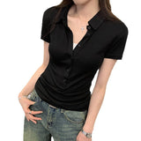 Silk POLO Shirt Hottie Body Short-Sleeved T-Shirt Girl 2025 Summer New Niche Design Pure Desire Top