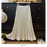 Autumn 2025 French Fashion Shiny Feeling 100 Folded Skirt Women High-Waist A Word Loose Umbrella Skirt Tide