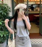 Slanted Shoulder White Leak Shoulder Short Sleeve Woman 2026 Summer Loose Lazy Slackness Feel Shoulder T-Shirt Irregular