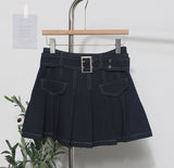Real Shooting Hottie Retro Bright Line Dress Women Walk Light 100-Fold Skirt High-Rise Thin A Short Skirt 8201