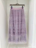 2025 New Sweet Slim Dress Women's Autumn And Winter Purple Gradient Mesh Yarn Long Cake Skirt Skirt
