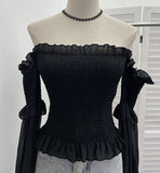 Render Tight Shoulder Bra With Long-Sleeved Lotus Leaf Side Short Chiffon Sexy Shirt 0899