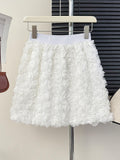 Korean Temperament White High-Waisted Three-Dimensional Rose Decorated With Feminine Short Skirt Sweet Age-Retraction A-Word Ass-Buffed Short Skirt