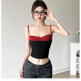 2025 New High-End Retro Bump Color Small V-Neck Slings Girls Thin Tops