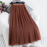 Women's Clothing 2025 Autumn And Winter 2025 New 20 Pieces Spliced Solid Color Mesh Dress Skirt A Word Umbrella Skirt