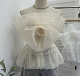 Real Shooting Big Bow Rose Flower Design Smear Chest Vest Wearing Bare Back Sleeveless Top 2192